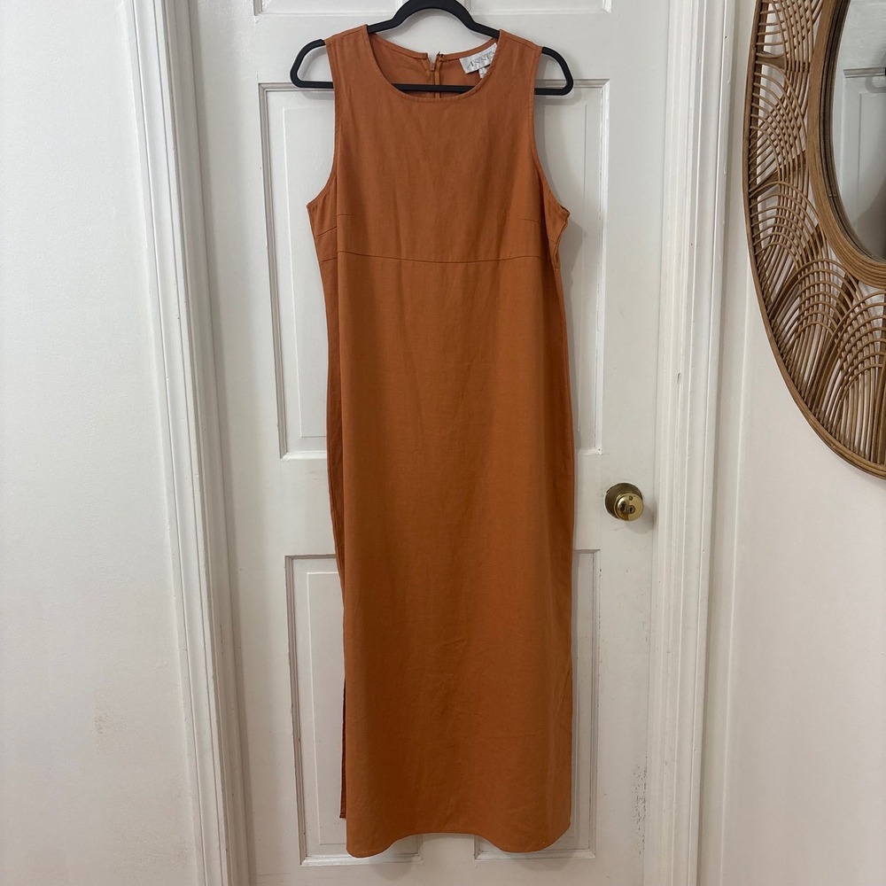 VTG Casual Corner Linen Blend Maxi Dress Jumper 10 Modest Teacher Boho Rustic